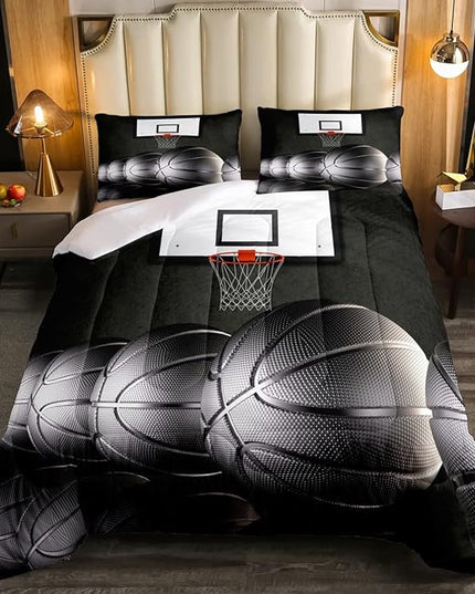 Erosebridal Boys Black Basketball Bedding Set King Kids Sports Comforter Set Teen Basketball Hoop Down Comforter Soft Lightweight Quilted Duvet 3 Pcs Basketball Lovers Bedroom Decor - LeafyLoom