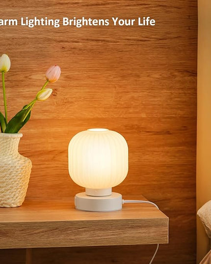 Touch Bedside Table Lamp - Small Table Lamps,3 Way Dimmable with USB C+A Charging Ports - Bedroom Nightstand & Living Room Essential, 6W Bulb Included - LeafyLoom