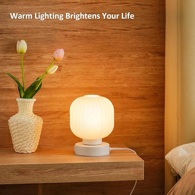 Touch Bedside Table Lamp - Small Table Lamps,3 Way Dimmable with USB C+A Charging Ports - Bedroom Nightstand & Living Room Essential, 6W Bulb Included - LeafyLoom