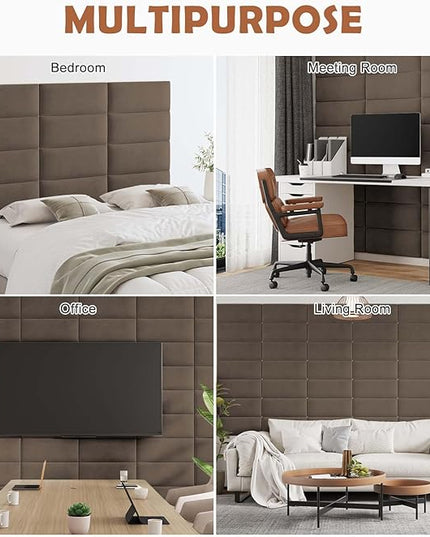 Wall Mounted Upholstered Headboard Full, 3D Peel and Stick Soundproof Wall Panels, Reusable and Removable Padded Headboard Leather Bed Headboard, 6 Panels Headboard 9.84" x 23.62", Coffee - LeafyLoom