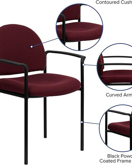 Flash Furniture Tiffany Comfort Burgundy Fabric Stackable Steel Side Reception Chair with Arms - LeafyLoom