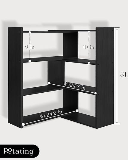 4-Tier Wooden Bookshelf, Expandable 25-47 inch Wide Bookcase, Modern Freestanding Bookcas for Small Space or Corner (Black) - LeafyLoom