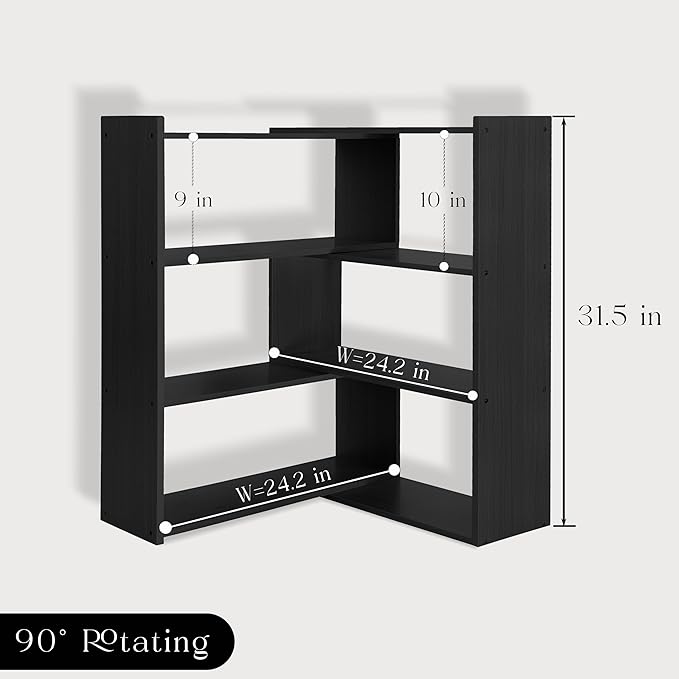 4-Tier Wooden Bookshelf, Expandable 25-47 inch Wide Bookcase, Modern Freestanding Bookcas for Small Space or Corner (Black) - LeafyLoom