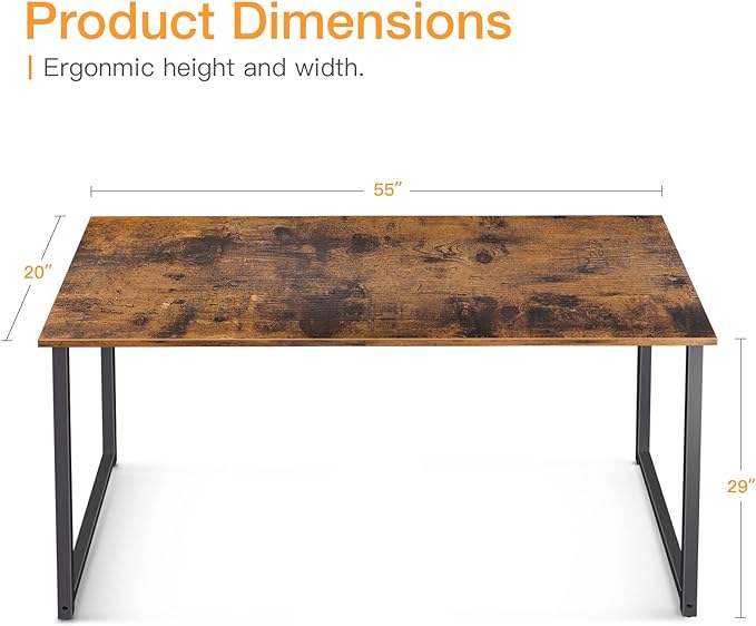 Coleshome 55 Inch Computer Desk, Modern Simple Style Desk for Home Office, Study Student Writing Desk,Vintage - LeafyLoom