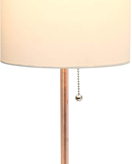 Simple Designs LT1144-RGD Sleek and Slender Rose Gold Table Lamp with Charging Outlet, for Bedroom, Living Room, Entryway, Office, Dining Room, Study, White Shade - LeafyLoom