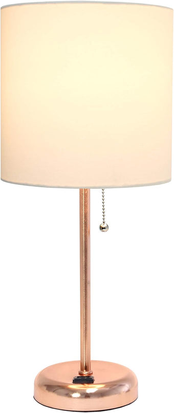 Simple Designs LT1144-RGD Sleek and Slender Rose Gold Table Lamp with Charging Outlet, for Bedroom, Living Room, Entryway, Office, Dining Room, Study, White Shade - LeafyLoom