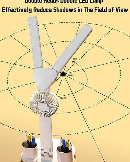 Desk lamp, LED Desk Lamps with Fans, USB Charging Port, Adjustable Foldable Table Lamp with Clock, Date, Fan, Pen Holder, Temperature, Step-less dimming Lighting, Home Office Desk Lamp - LeafyLoom
