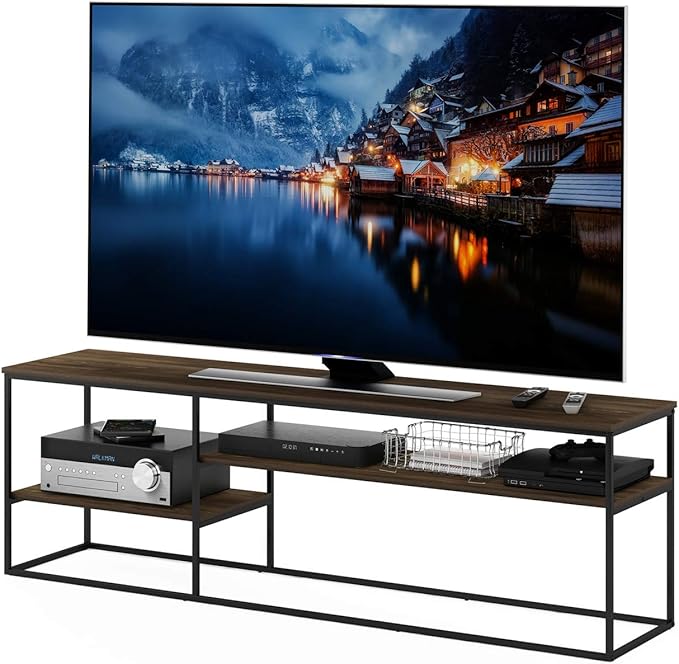 Furinno Moretti Modern Lifestyle TV Stand, French Oak Grey - LeafyLoom