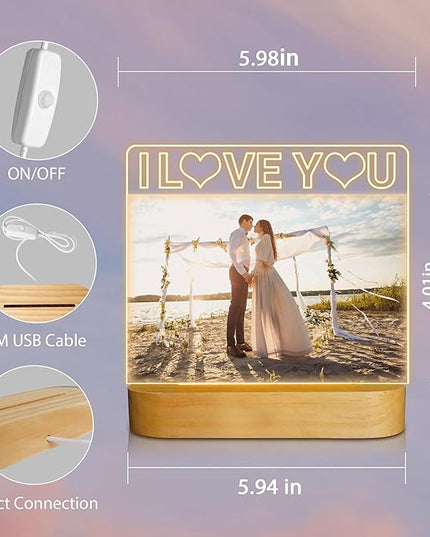 Light up Picture Frame, I Love You 4x6 Inches Acrylic Photo Frame with Night Light Desktop Decor Best Gifts for Lover Couple Wife Girl Friends Valentine's Day Anniversary Birthday Wedding Present - LeafyLoom