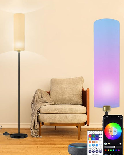 Smart Floor Lamp Works with Alexa & Google Home, Color Changing Stepless Dimmable for Living Room, Modern Standing WiFi Lamps with Remote, Minimalist Pole Lamp Tall Lights for Bedroom, Office-Black - LeafyLoom