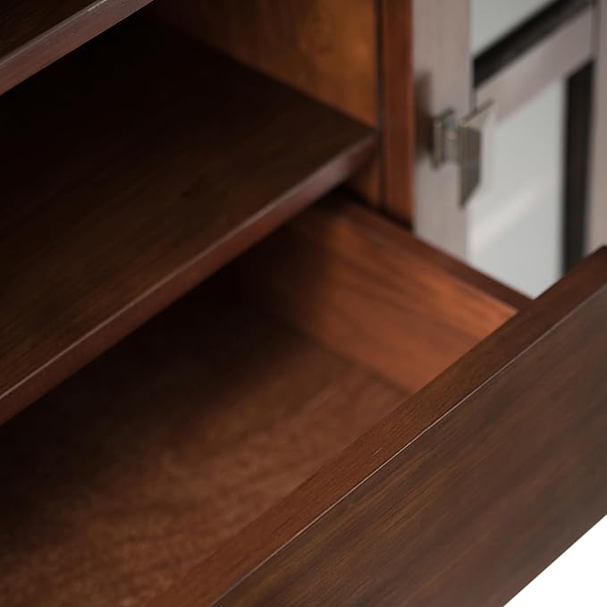 SIMPLIHOME Artisan SOLID WOOD Universal TV Media Stand, 53 inch Wide, Contemporary, Living Room Entertainment Center, Storage Shelves and Cabinets, for Flat Screen TVs up to 60 inches in Russet Brown - LeafyLoom