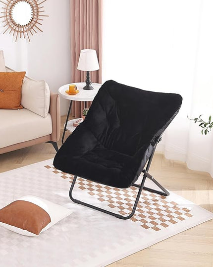 Tiita Comfy Saucer Chair, Soft Faux Fur Oversized Folding Accent Chair, Lounge Lazy Chair for Kids Teens Adults, Metal Frame Moon Chair for Bedroom, Living Room, Dorm Rooms - LeafyLoom
