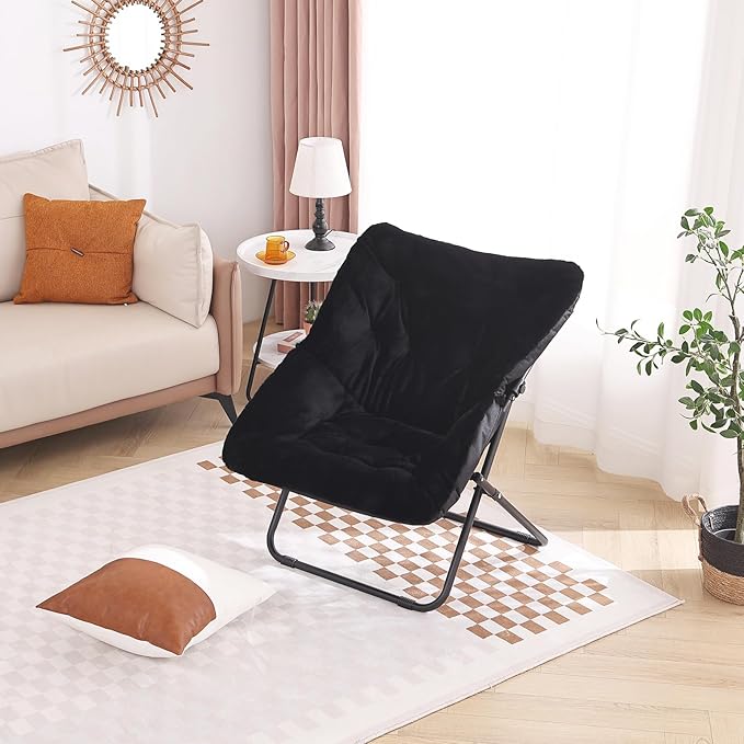 Tiita Comfy Saucer Chair, Soft Faux Fur Oversized Folding Accent Chair, Lounge Lazy Chair for Kids Teens Adults, Metal Frame Moon Chair for Bedroom, Living Room, Dorm Rooms - LeafyLoom