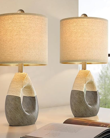 OYEARS Boho Table Lamps Bedroom Living Room Set 2 Sleeping and Reading,Small Farmhouse RattanTable Lamp 19”Rustic Egg Design Resin Light Decoration,Nightstand Bedside Lamps for Office Study Rest - LeafyLoom