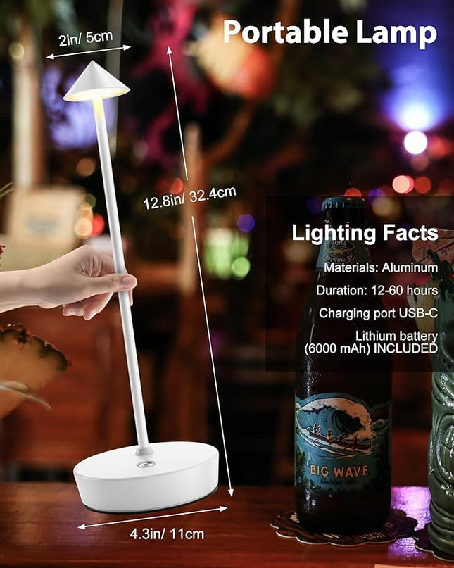 Cordless Table Lamps Rechargeable, 6000mAh Battery Operated LED Desk Lamp Outdoor Waterproof Portable Touch Dimmable Table Night Light for Patio Restaurant Dining Home White - LeafyLoom
