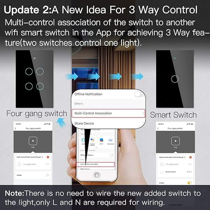 MOES 2.4GHz WiFi Wall Touch Smart Switch Neutral Wire Required, 3 Way Multi-Control, Glass Panel Light Switch Work with Smart Life/Tuya App, RF433 Remote Control, Alexa and Google Home Black 2 Gang MOES