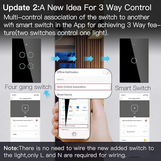 MOES 2.4GHz WiFi Wall Touch Smart Switch Neutral Wire Required, 3 Way Multi-Control, Glass Panel Light Switch Work with Smart Life/Tuya App, RF433 Remote Control, Alexa and Google Home Black 2 Gang MOES