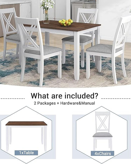 NicBex Dining Table Set for 4 Kitchen Table and Chairs Wood 5-Piece Dining Table Set with 4 X-Back Chairs for Small Places for Small Space, Apartment, Studio, White - LeafyLoom