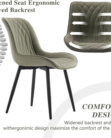 YOUNIKE Olive Green Dining Chairs set of 2 with High Backs Mid Century Modern Kitchen & Dining Room Chairs PU Faux Leather Upholstered sillas de comedor Comfortable Padded Accent Chairs with Metal Leg - LeafyLoom