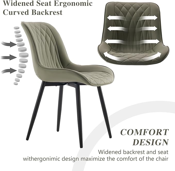YOUNIKE Olive Green Dining Chairs set of 2 with High Backs Mid Century Modern Kitchen & Dining Room Chairs PU Faux Leather Upholstered sillas de comedor Comfortable Padded Accent Chairs with Metal Leg - LeafyLoom