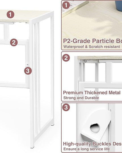 Folding Desk 40'' Computer Desk for Home Office, No Assembly Office Desk Foldable Simple Study Writing Desk Table for Small Spaces(Beige, White) - LeafyLoom