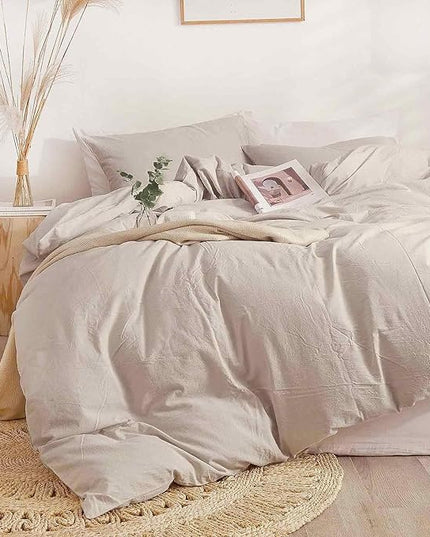 ETDIFFE Khaki Queen Size Comforter, 3 Piece Boho Soft Light Khaki Modern Bedding Set, Lightweight All Season Microfiber Down Alternative Bed Comforter with 2 Pillow Shams for Women Men - LeafyLoom