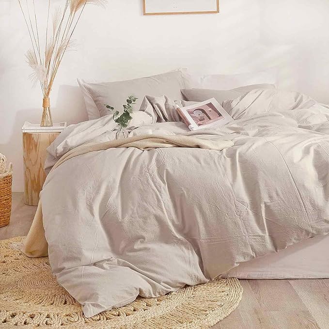 ETDIFFE Khaki Queen Size Comforter, 3 Piece Boho Soft Light Khaki Modern Bedding Set, Lightweight All Season Microfiber Down Alternative Bed Comforter with 2 Pillow Shams for Women Men - LeafyLoom