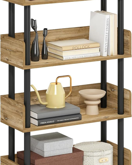 Furinno Turn-N-Tube 4-Tier Toolless Display Rack, Flagstaff Oak/Black - LeafyLoom