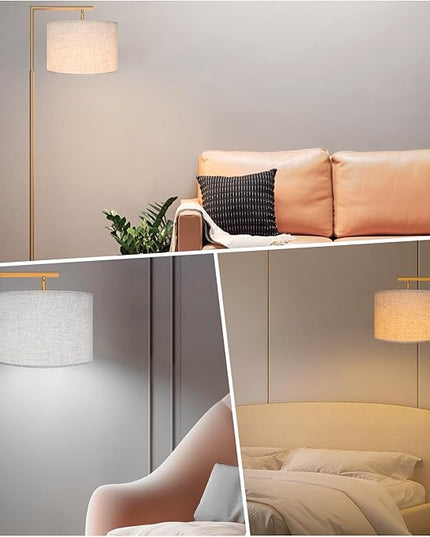 FAGUANGAO 3-Color Temterapure Gold Floor Lamp, Mid Century Modern Floor Lamp, Brass Standing Lamp with Hanging Drum Shade for Living Room, Reading Room, Bedroom, Office (LED Bulb Included) - LeafyLoom