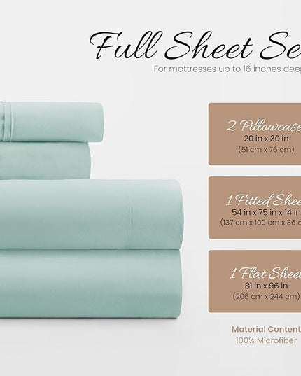 Linen Market Bed Sheets for Full Size Bed (Aqua) - Sleep Better Than Ever with These Soft and Cooling Full Sheets - Deep Pocket Fits 16" Thick Beds - 4 Piece Full Sheet Set - LeafyLoom