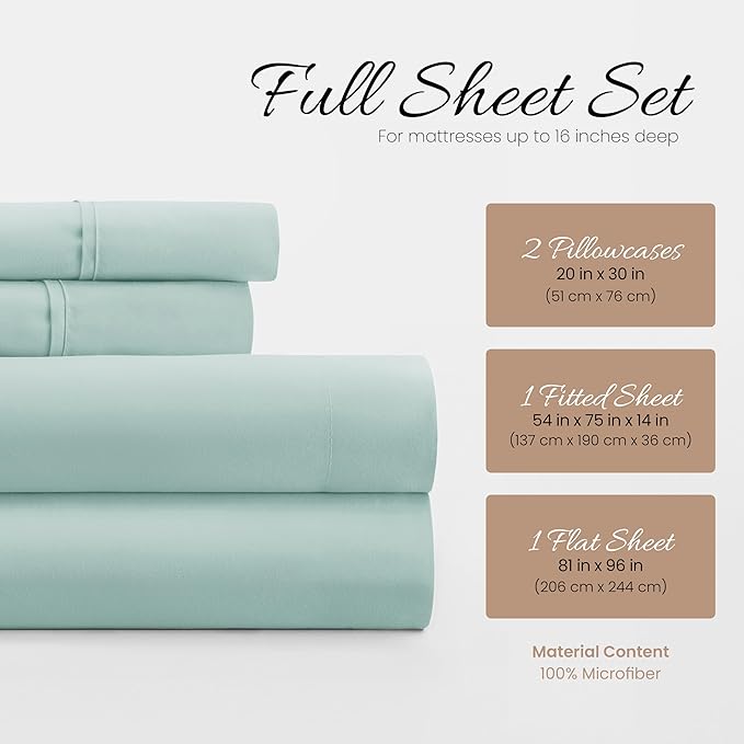 Linen Market Bed Sheets for Full Size Bed (Aqua) - Sleep Better Than Ever with These Soft and Cooling Full Sheets - Deep Pocket Fits 16" Thick Beds - 4 Piece Full Sheet Set - LeafyLoom
