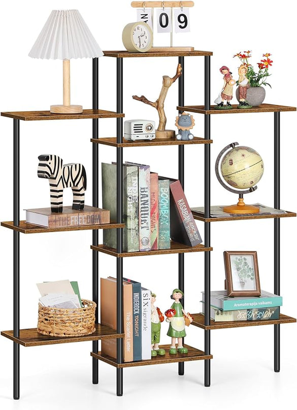 ETELI 4 Tier Small Bookshelf Triple Wide Bookcase with 10 Storage Shelves Open Shelf Book Shelf Book Case for Home & Office, Living Room, Industrial Style, 7.8" D x 37" W x 41.6" H - LeafyLoom