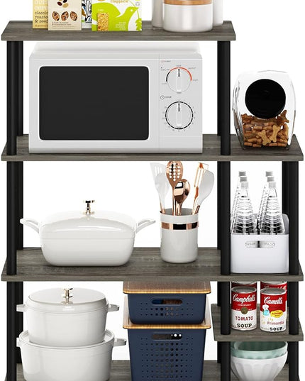 Furinno Turn-N-Tube Kitchen Shelf Cart, French Oak Grey/Black - LeafyLoom