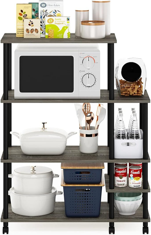 Furinno Turn-N-Tube Kitchen Shelf Cart, French Oak Grey/Black - LeafyLoom