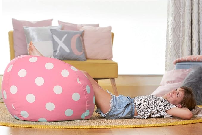Aubliss Stuffed Animal Bean Bag Storage Chair (Light Pink Dot, Medium (32'')) - LeafyLoom