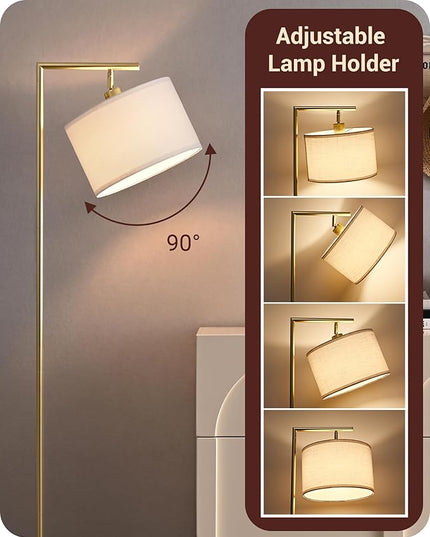 EDISHINE Gold Arched Floor Lamp, Corner Standing Lamp with Adjustable Linen Shade, Modern Arc Reading Light for Bedroom, Living Room, Office, 63" (Gold) - LeafyLoom