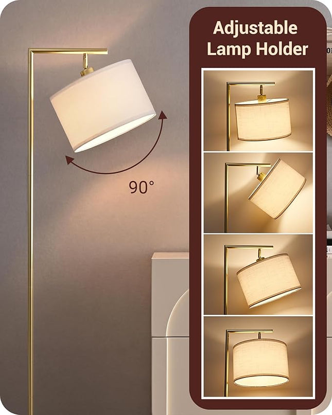 EDISHINE Gold Arched Floor Lamp, Corner Standing Lamp with Adjustable Linen Shade, Modern Arc Reading Light for Bedroom, Living Room, Office, 63" (Gold) - LeafyLoom