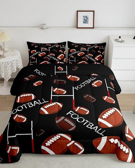 Feelyou Rugby Sports Comforter Set King Size Football Comforter for Kids Teens Adults Soccer Ball Game Bedding Set Gift for Football Lover Duvet Set Room Decor 3Pcs with 2 Pillow Case - LeafyLoom