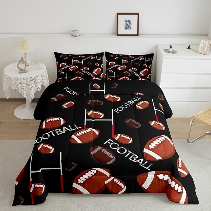 Feelyou Rugby Sports Comforter Set King Size Football Comforter for Kids Teens Adults Soccer Ball Game Bedding Set Gift for Football Lover Duvet Set Room Decor 3Pcs with 2 Pillow Case - LeafyLoom