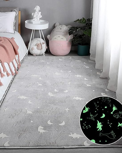 Eanpet Large Playroom Rug for Kids Glow in The Dark Dino Area Rugs for Boys Girls Toddlers Bedroom Decorative 5x7 Grey Play Mat for Babies 1-3 Years - LeafyLoom