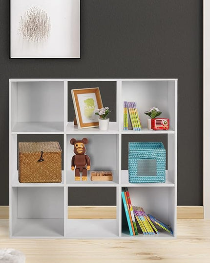 PACHIRA US Open Shelf Bookcase, 9 Cube White Storage Organizer Wood Display Shelf, Free Standing Cubby Bookcase Cabinet Divider Bookshelf Fits 11“ Storage Bin - LeafyLoom