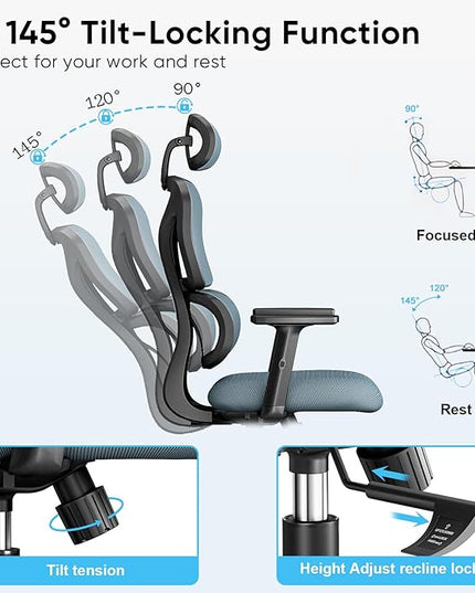 Sytas Office Chair Ergonomic Desk Chair, High Back Computer Chair, Comfy Home Office Chair with Lumbar Support, Breathable Mesh Chair Adjustable Armrests,Tilt Function - LeafyLoom