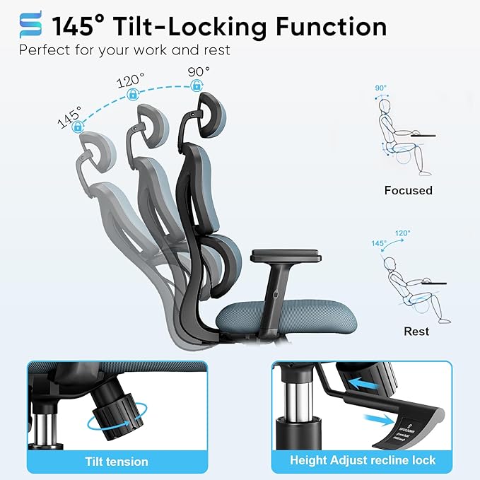 Sytas Office Chair Ergonomic Desk Chair, High Back Computer Chair, Comfy Home Office Chair with Lumbar Support, Breathable Mesh Chair Adjustable Armrests,Tilt Function - LeafyLoom