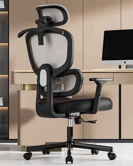Office Chair, Ergonomic Desk Chair, High Back Desk Chair, Big and Tall Reclining Comfy Home Office Chair with Lumbar Support Breathable Mesh Computer Chair Adjustable Armrests - LeafyLoom