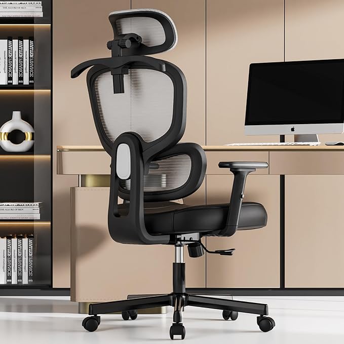 Office Chair, Ergonomic Desk Chair, High Back Desk Chair, Big and Tall Reclining Comfy Home Office Chair with Lumbar Support Breathable Mesh Computer Chair Adjustable Armrests - LeafyLoom
