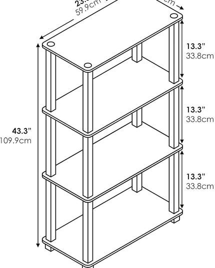 Furinno Turn-S-Tube 4-Tier Compact Multipurpose Shelf Display Rack with Square Tube, Amber Pine/Black - LeafyLoom