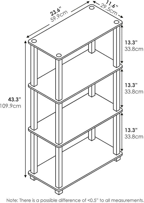 Furinno Turn-S-Tube 4-Tier Compact Multipurpose Shelf Display Rack with Square Tube, Amber Pine/Black - LeafyLoom