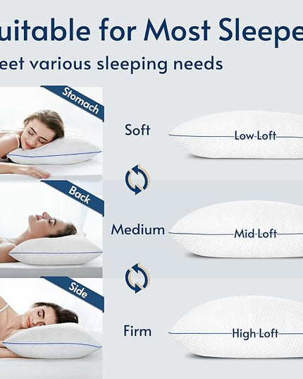 viewstar Memory Foam Pillow Queen Size 1 Pack, Shredded Bed Pillow for Sleeping, Adjustable Firm Pillow for Side Back Stomach Sleepers, Queen Pillow with Washable Removable Cover 20"x 30" - LeafyLoom
