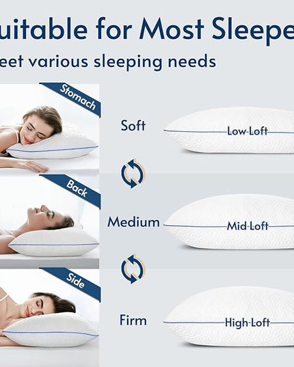 viewstar King Size Pillows Set of 2, Memory Foam Pillows Shredded 2 Pack, Firm King Pillows Adjustable for Side Back Stomach Sleepers, Bed Pillows for Sleeping with Washable Removable Cover 20"x 36" - LeafyLoom