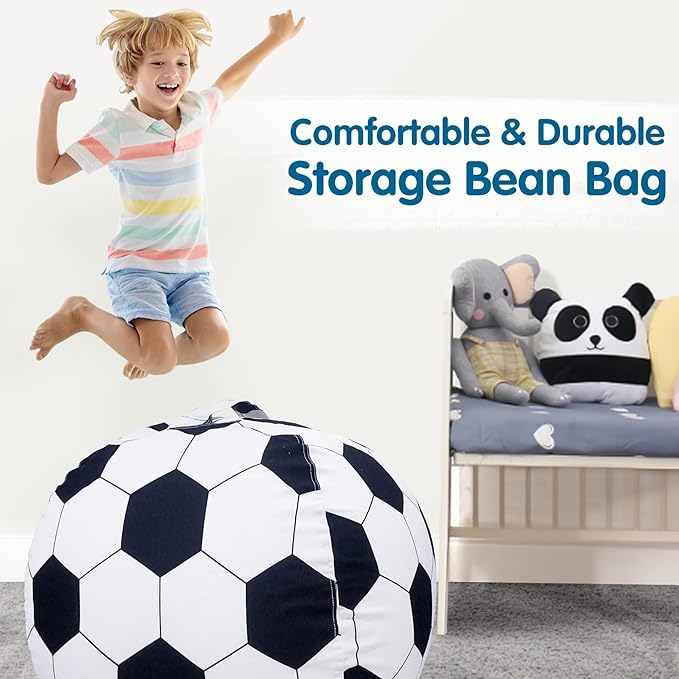 Lukeight Stuffed Animal Storage Bean Bag Chair Cover for Kids, Soccer Zipper Beanbag Chair Cover for Organizing Toddler & Kids' Rooms Plush Toys (Soccer, Large) - LeafyLoom